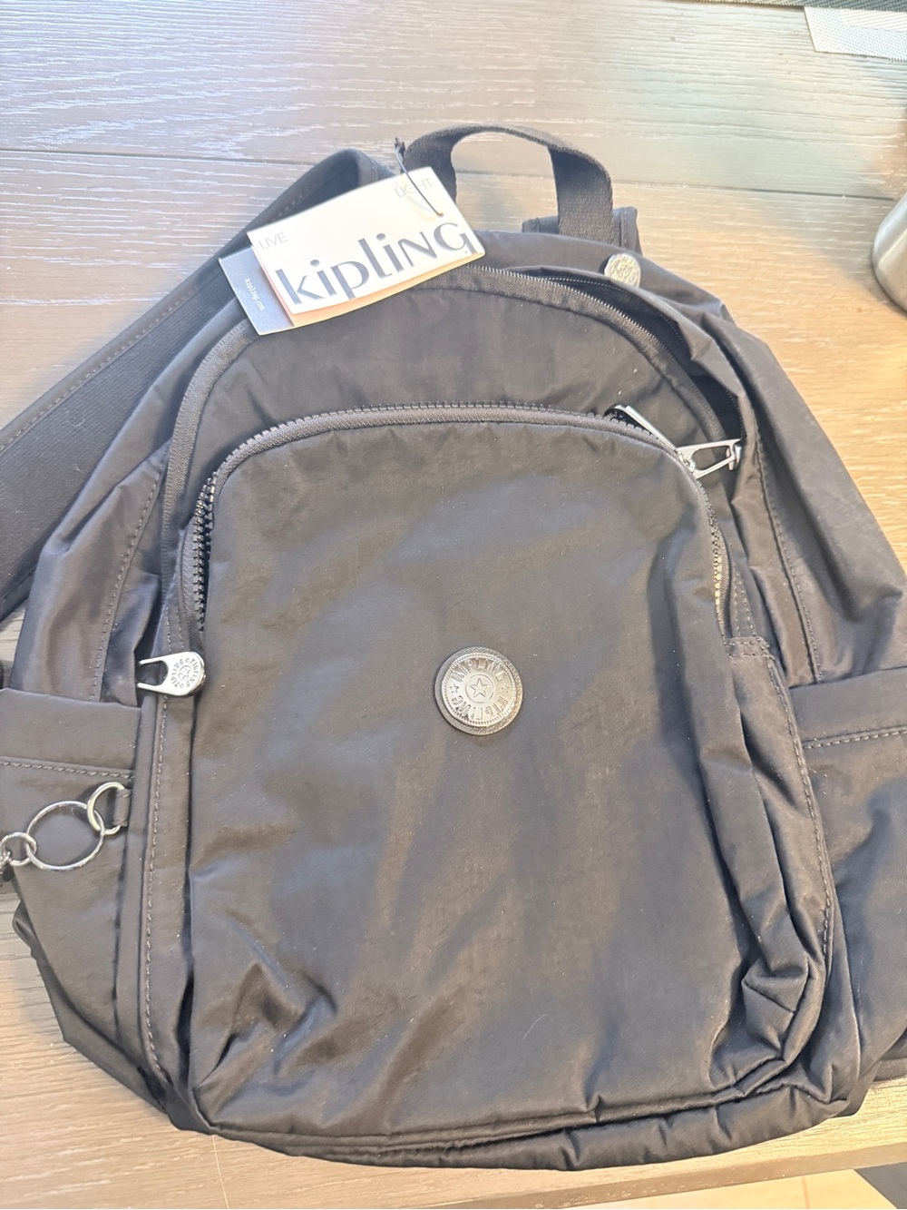 Kipling Black Nylon Backpack with Front Pocket